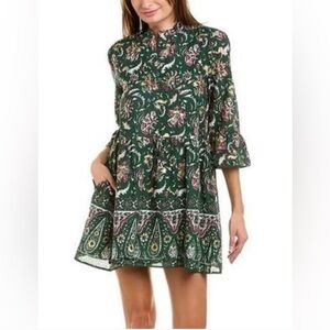 Jude Connally Faith Dress Batik Floral Jungle Green Metallic Gold Bohemian